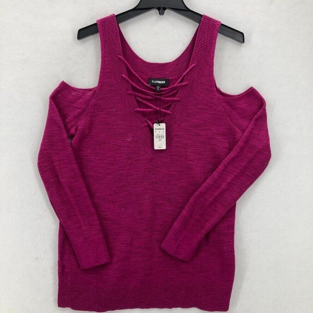 Express Cold Shoulder Sweater Women's Small Pink Knit Long Sleeve Emo Gothic NWT